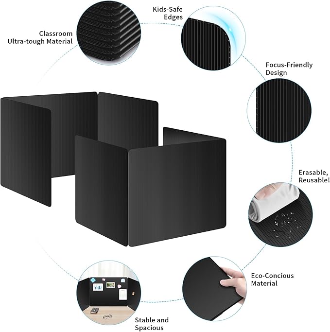 30 Pack Black Desk Dividers for Students, Privacy Shields Folder for Students, Durable & Waterproof Plastic Study Board, Classroom Teacher Supplies Test Divider, Includes Extra Labels