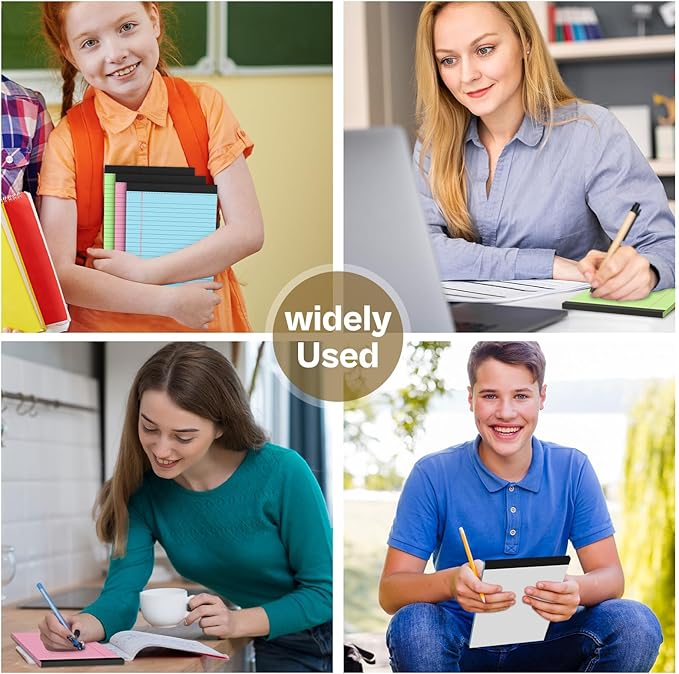 Nichela Legal Pads 5x8 12 Pack Note Pads College Ruled Notepad Pink/Green/Blue Perforated Small Legal Pads 80GSM Notepads 30 Sheets Writing Pads Line Paper Pad for School, College, Office, Business