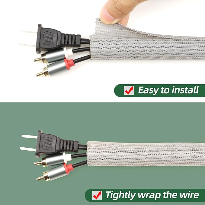 Split Wire Loom Tubing, Cable Protector Sleeve, Braided Cable Management for TV/Computer/Home Theater/Engine Bay, Cord Protectors from Pets No Chew (Grey, 1"-25ft)