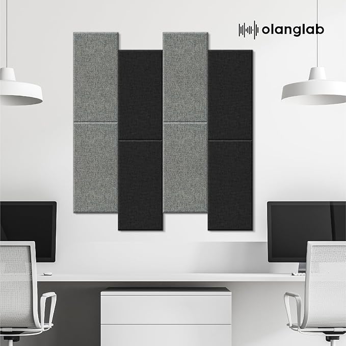 Olanglab Fiberglass Acoustic Wall Panels 4 Pack, 11.8'' x 23.6'' Sound Panels, Fabric Wrapped Sound Proof Panels for Walls (Black)