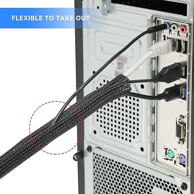 AGPTEK Cable Sleeve Cover, 10ft - 4/5 inch Desk Cord Organizer Cable Hider, Home Office Wire Management Computer TV Wire Loom Tubing, Pet Proof Cord Protector, from Cat Dog Chewing, Black