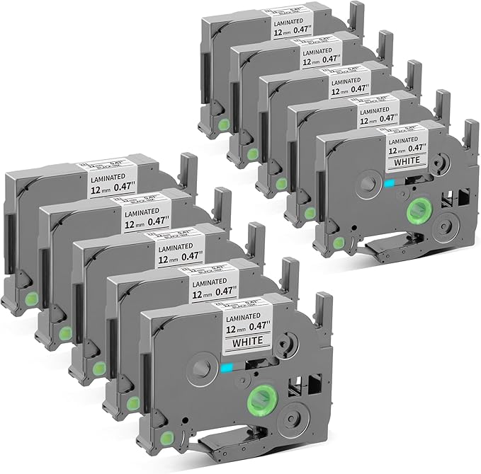 Pillex 10-Pack 12mm 0.47 Laminated White Label Tape Replacement for TZe-231 Brother Label Maker Tape, AZe Black on White Label Tape Compatible with Brother P Touch Label Maker PT-D210 PT-H110 PT-D220