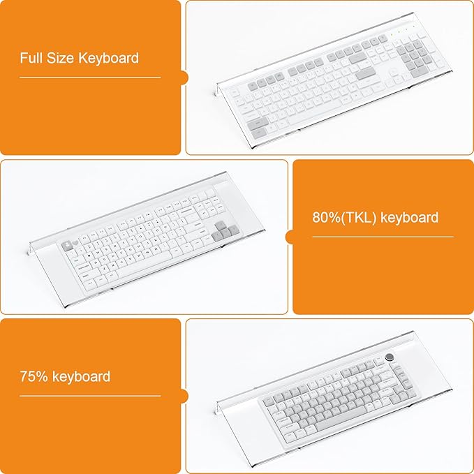 BEEGO Ergonomic Computer Keyboard Stand - 2PCS Clear Acrylic Keyboard Riser Tilted Keyboard Holder Keyboard Tray with White Non-Slip Strip for Easy Typing at Home School Office Desk Accessories