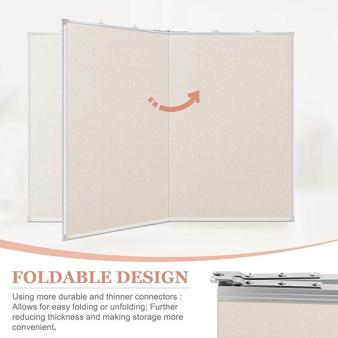 AMUSIGHT Double-Sided Large Cork Board with Linen, 48" x 36" Foldable Hanging Aluminum Framed Bulletin Board, Vision Board Pin Board Corkboards for Walls, Office, School Decor, 20 Pushpins