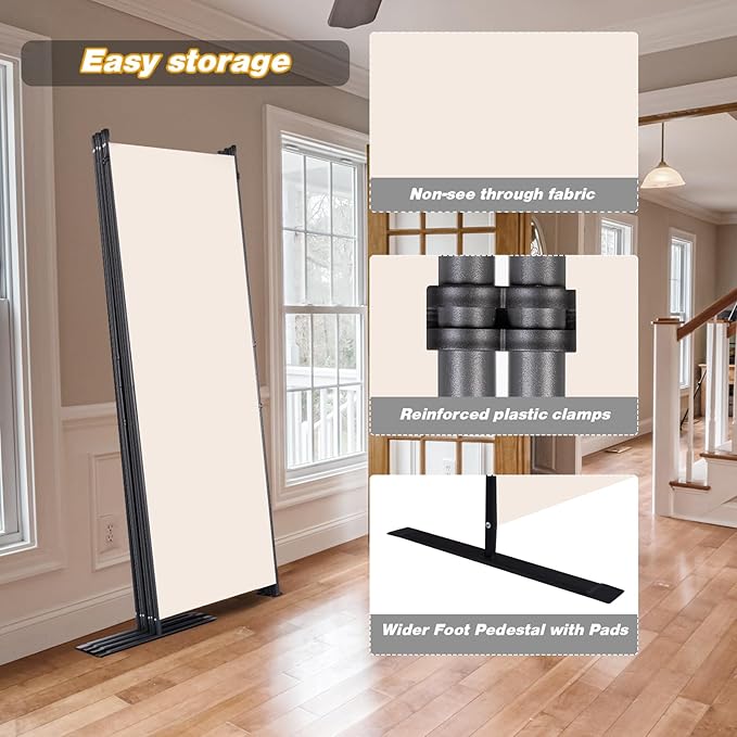 CHOSENM Room Divider, 6 Panel Folding Privacy Screens with Wider Support Feet, 6 Ft Portable Room Partition for Room Separator, 132" W X 71" H, Beige