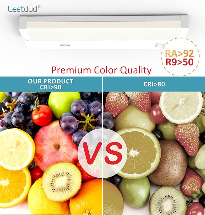 Leetdud LED Under Cabinet Lighting Hardwired or Plug in, 12 Inch 6W, Dimmable 5 Color 2700K/3000K/3500K/4000K/5000K, Linkable Eyes Care Design Counter Lights for Kitchen, Sink, ETL Listed, White