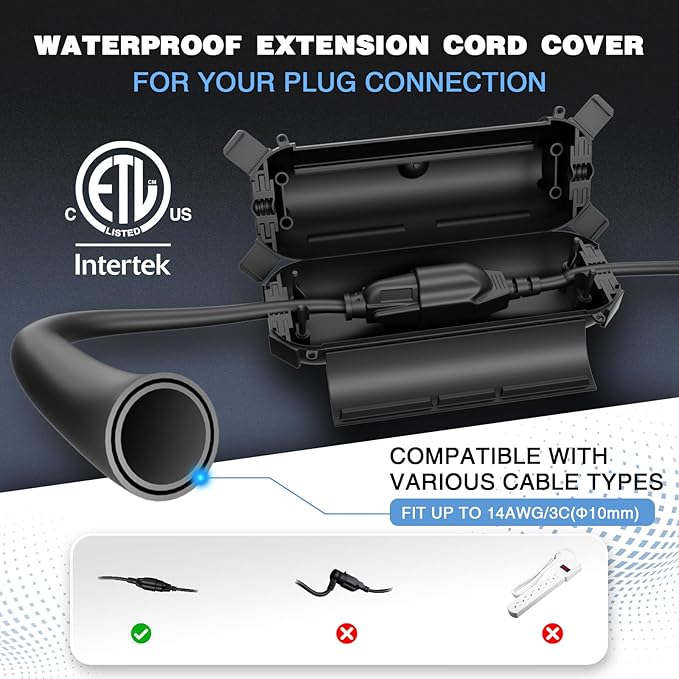 Flemoon [9 Pack] Outdoor Extension Cord Safety Cover, IPX4 Waterproof Connection Protector, Weatherproof Electrical Box for Outdoor Plug, Outlet, Holiday Light, Christmas Decorations, Black