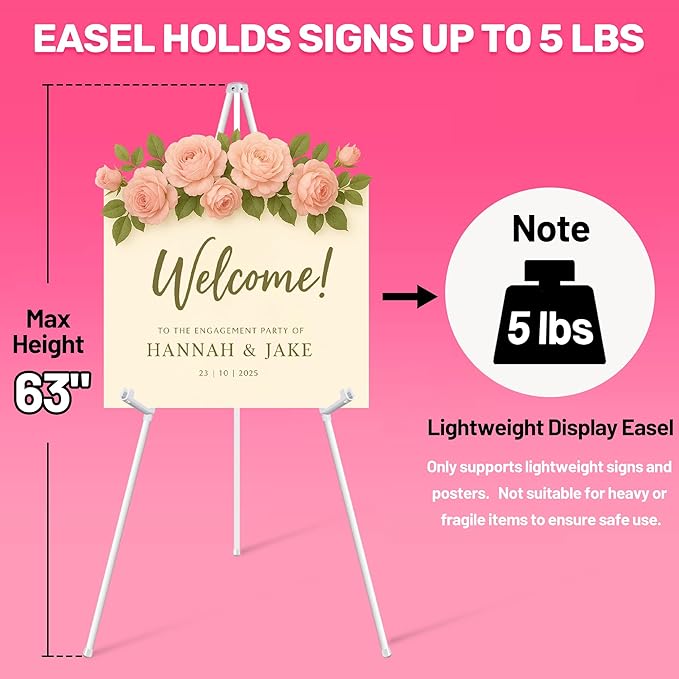 VAIIGO 3 Pack White Easel Stand for Sign & Poster - 63" Adjustable Metal Easels for Wedding Welcome Sign, Painting, Canvas, Art Display - Portable Folding Tripod with Carry Bag, Holds 5 Lbs
