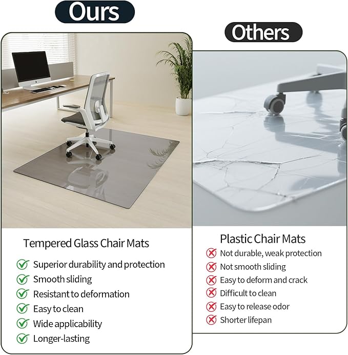 Koonmi Tempered Glass Chair Mat for Hardwood Floors & Carpets, 40" x 60“ Grey Heavy Duty Office Floor Protector, Scratch & Dust Concealing, Noise-Free for Home Office Desk