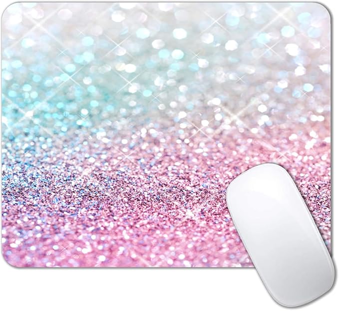 IMAYONDIA Pink Blue Sparkly Mouse Pad Cute, Rectangle Non-Slip Rubber Glitter Bling Gradient Mousepad for Kids Girls, Laptop Computer Mouse Pads, 9.5 X 7.9 Inch