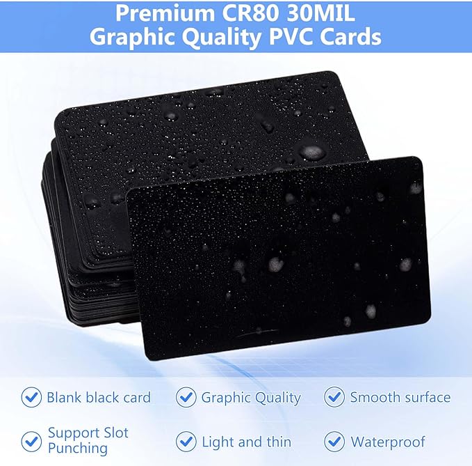 500 Pack - Premium Blank PVC Cards for ID Badge Printers - Premium Quality Black CR80 30 Mil (CR8030) by KLMNDUO - Compatible with Most Photo ID Badge Printers(Black)
