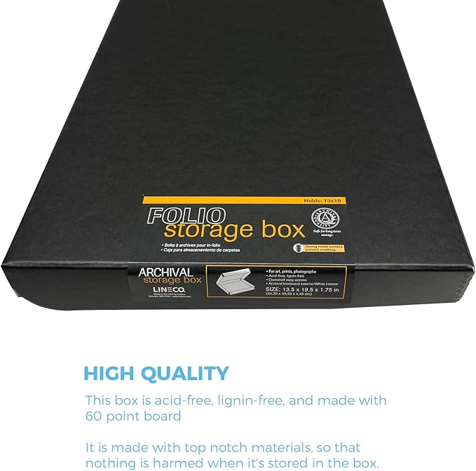 Lineco Folio Storage Box, Clamshell Design with Metal Edge. 13.5x19.5x1.75 Inches, Archival Boxboard, Preserve Photos, Cards, Magazines, Documents, Art, Ephemera, Family Records, Black, Pack of 2