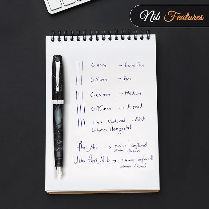 FPR Himalaya V2-Chrome Ultra Flex Nib Pen - Twist-Style Converter Filled Calligraphy Pens for Writing - Fancy Pens for Men & Women - Flex Fountain Pen w/Metal Clip & Cap Ring (Jade Smoke Acrylic)