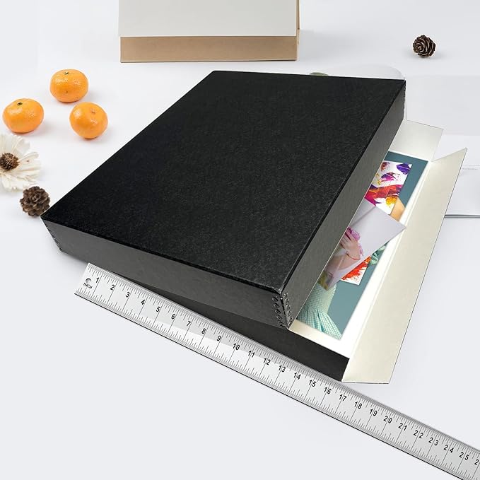 Lineco Museum Archival Storage Box, 16.75x20.75x3 in. Drop Front Design. Acid-Free with Metal Edge. Organize Photos, Pictures, Prints, Documents, Crafts, DIY. Black, 2 Pack