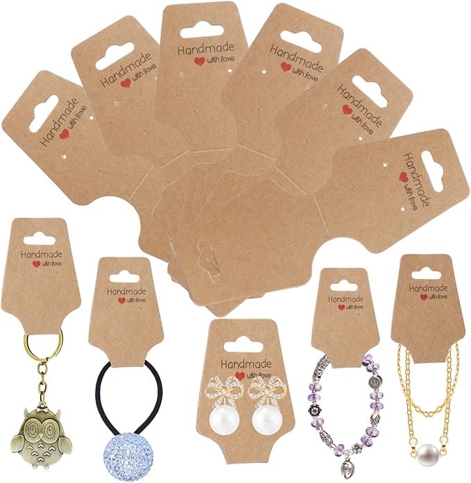 200PCS Bracelet Display Cards Sturdy Necklace Holder Cards Self Adhesive Jewelry Packaging Selling Card for Small Business of Keychain Earring Hair Band and Scrunchies Hanging