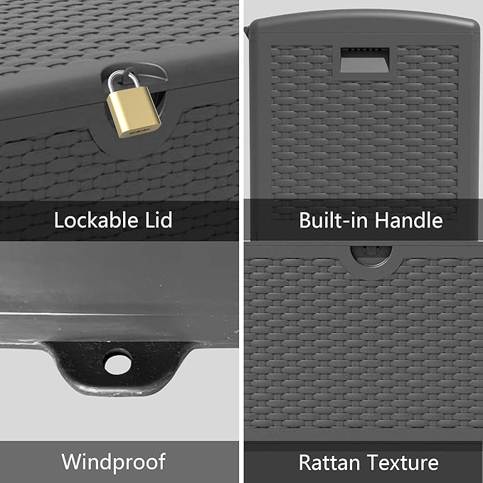 Yardgrace 80 Gallon Pro Resin Deck Box, Waterproof Outdoor Storage Bin for Patio, Poolside, and Garden, Lockable & UV-Resistant, Black