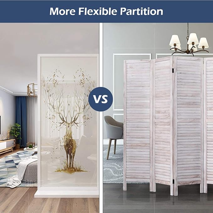 Giantex 6 Panel Wood Room Divider, 5.6 Ft Tall Oriental Folding Freestanding Partition Privacy Room Dividers Screen for Home, Office, Restaurant, Bedroom (White)