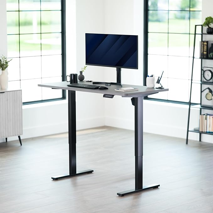 VIVO Electric 55 x 28 in Standing Desk, Memory Height Adjustment, 1B Series, Holds 220 lbs, One-Piece Dark Gray Top, Black Frame, DESK-KIT-1B55G