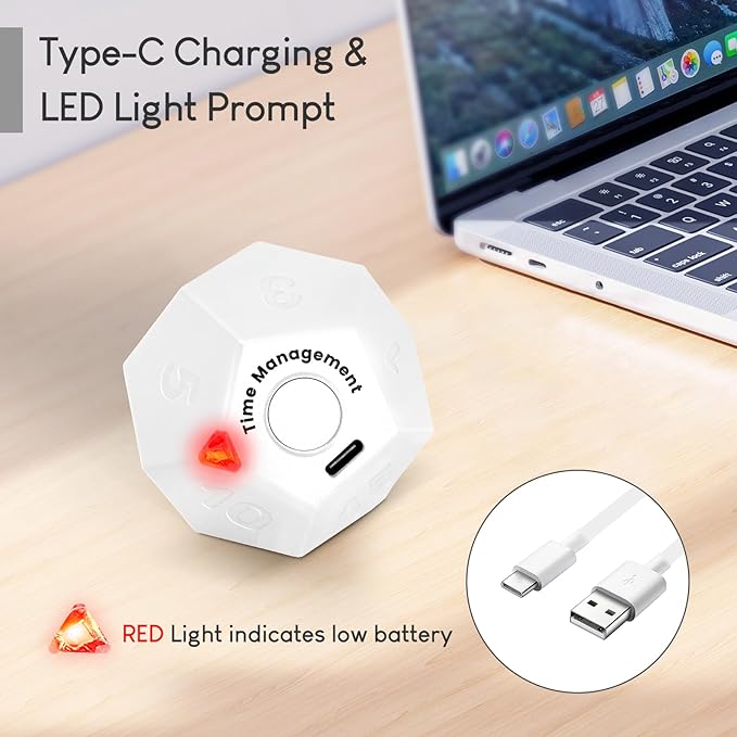 Pomodoro Timer - 11 Preset Productivity Timer, Ring/Vibrate Mode Cube for Cooking, Learning, Exercise and Beauty - White