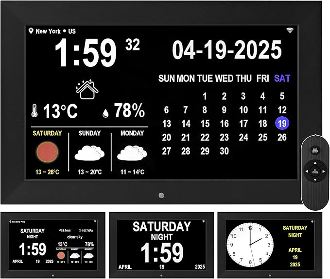 Memwake Digital Alarm Clock, Multiple Alarm Functions, Clock with Date and Day, Digital Alarm and Electronic Calendar for Seniors (White, 7 inch) (10-inch Black WiFi)