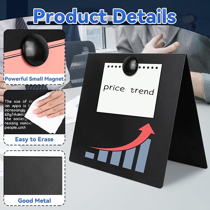 2 Pcs 8x8inch Magnetic Bulletin Board with 4 Magnets, Metal Magnet Display Board, Tabletop Memo Board, Memo Display Easel Stand for Home Kitchen School Office