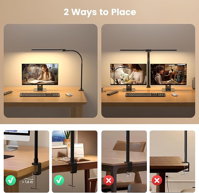 SIBRILLE Upgraded LED Desk Lamp for Home Office with RGB, Rotatable Computer Desk Light with Remote, Tall Table Lamp with Clamp for Working, Dimmable Dual Head Task Lighting for Monitor PC, 22W