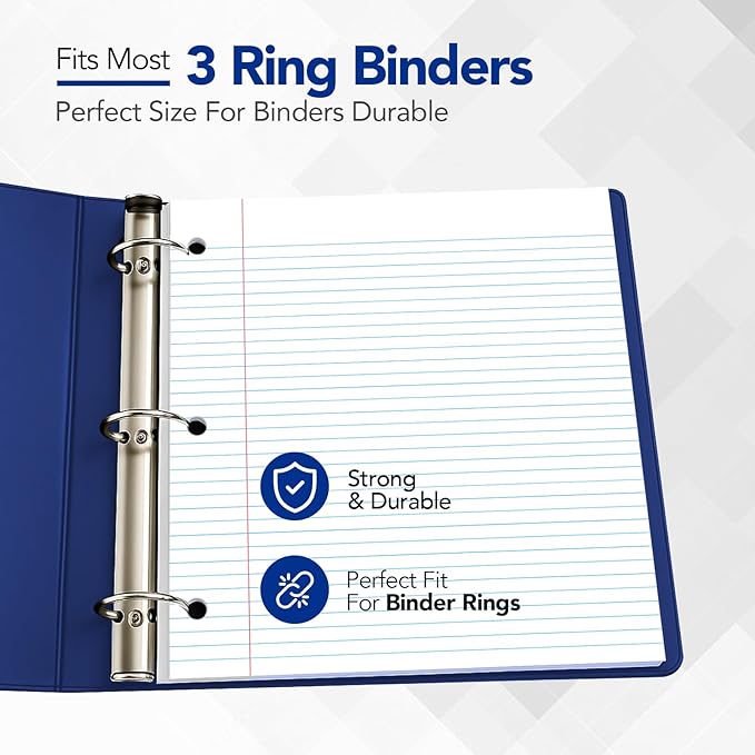 Kaisa3 Pack Notebook Paper College Ruled 3-Hole Punched Loose Leaf Paper 8x10.5 Lined Paper College Ruled Filler Paper for 3-Ring Binder Paper 150 Sheets/Pack (3 Pack-college) F15001C-3pk