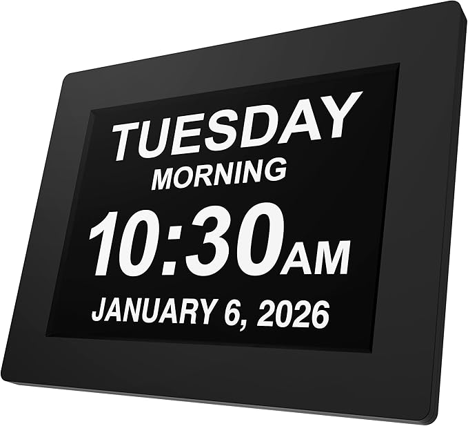American Lifetime New 2026 Dementia Clock Large Digital Clock for Seniors, Large Display with Custom Alarms, Calendar Clock with Day & Date for Elderly, Clear Numbers Alzheimer Digital Clock Black