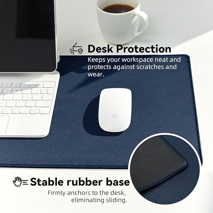 Reniteco Waterproof Large Gaming Mouse Pad with Durable Stitched Edges, Non-Slip Rubber Base, Grainy Jacquard Mouse Mat Desk Pad for Home Office Gaming, 27.6"x11.8"x0.12", Matte Navy Blue