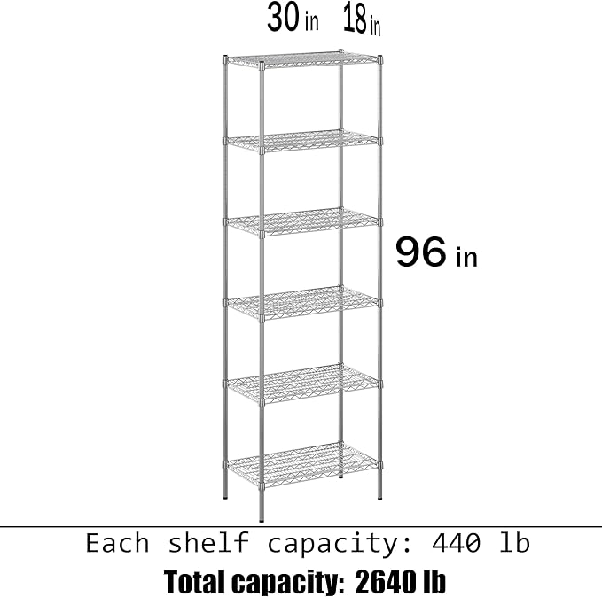 Regal Altair 18" Deep x 30" Wide x 96" Height Wire Shelving Kit | 6-Tier | NSF Commercial Storage Rack Unit