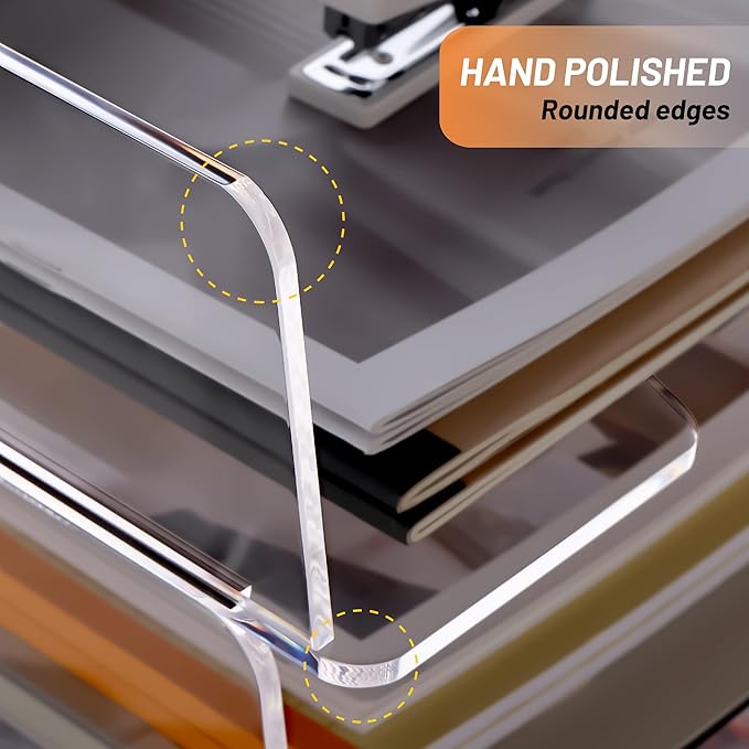 HeZone Enlarged Letter Paper Tray - Clear Acrylic Desk Organizers for Document Organization and File Storage - Stackable Office Accessories - 2 Pack (Large Tray V)