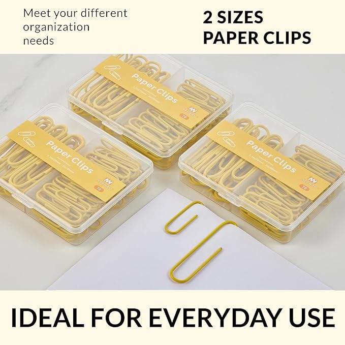 NEEWAY Colorful Paper Clips Assorted Sizes, Small and Large Paper Clips, 210 Count, 3 Pack of 70 (Yellow)