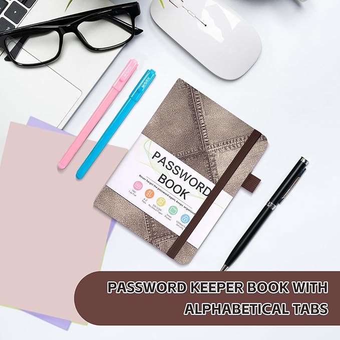MOSA BEAR Password Keeper Book with Alphabetical Tabs，4.3"x5.7" Small Password Books for Seniors Password Notebook for Internet Website Address Log in Detail(NZBR)