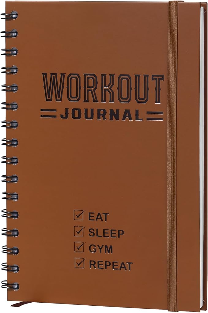 Nextnoid Hardcover Fitness Journal Workout Planner for Men & Women - A5 Sturdy Workout Log Book to Track Gym & Home Workouts - Brown