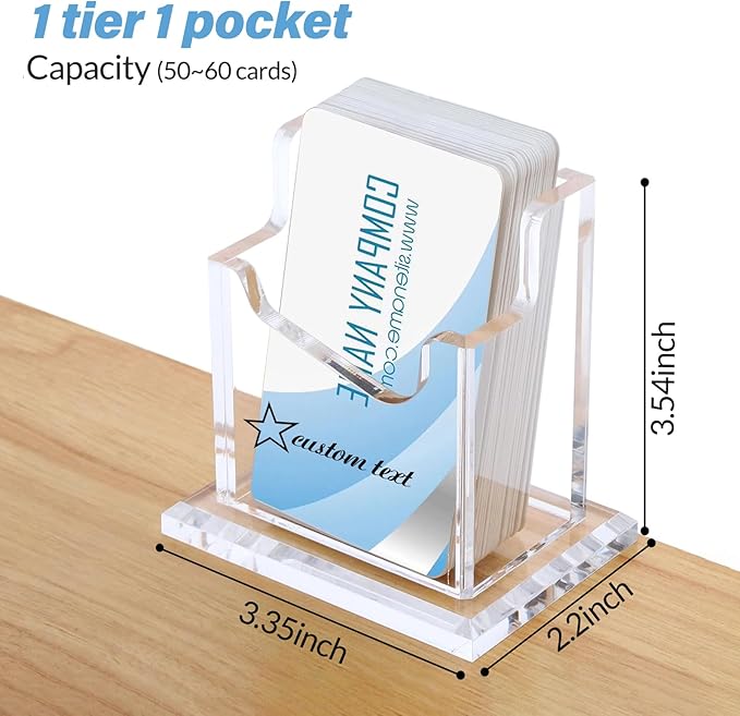 HJX Custom Business Card Holder Desk-Personalized Engraved Wooden Business Card Case Holder, Customized Name Logo Business Card Display Gifts for Men Women (Acrylic-Vertical)