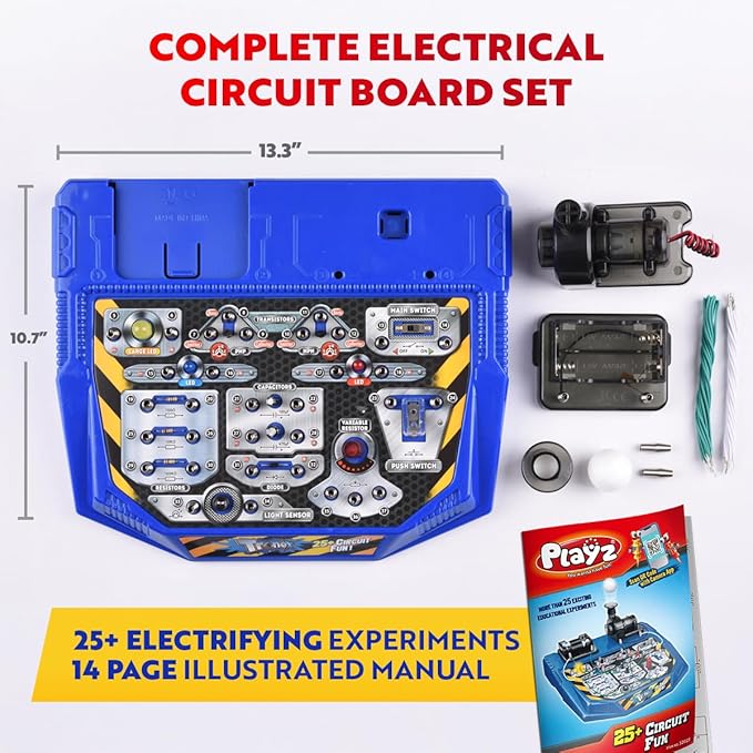 Playz Electrical Circuit Board Engineering Kit for Kids with 25+ STEM Projects Teaching Electricity, Voltage, Currents, Resistance, & Magnetic Science | Gift for Children Age 8, 9, 10, 11, 12, 13+