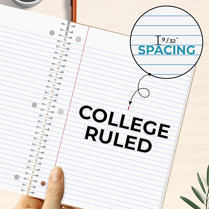 Rosmonde 3 Subject Notebook College Ruled, 12 Pack, 150 Sheets(300 Pages), No-Bleed Paper, 3 Hole Punched, 8x10-1/2, 3 Subject Spiral Notebook for School, Home & Office, Assorted Colors