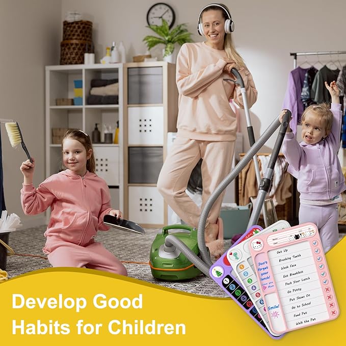 Magnetic Chore Chart for Kids, ADHD Task Tracker Easy-Check Routine Dry Erase Board, to-Do List Planning Tool with Stand for Fridge/Desk/Home/School, 6 Reusable Sheets, 3 Markers