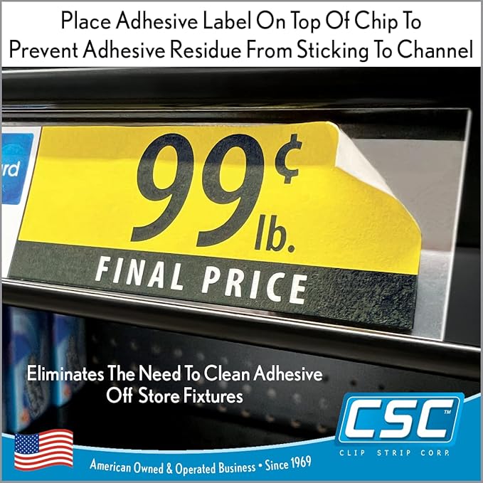 Price/Data Channel Label Holder Chips, 250 Pack, Clear Plastic Tags, 2" L x 1.25" H, 7.5 Mil Thick, Gondola Shelf Edge, Shelf Edge, Clip Strip Corp.