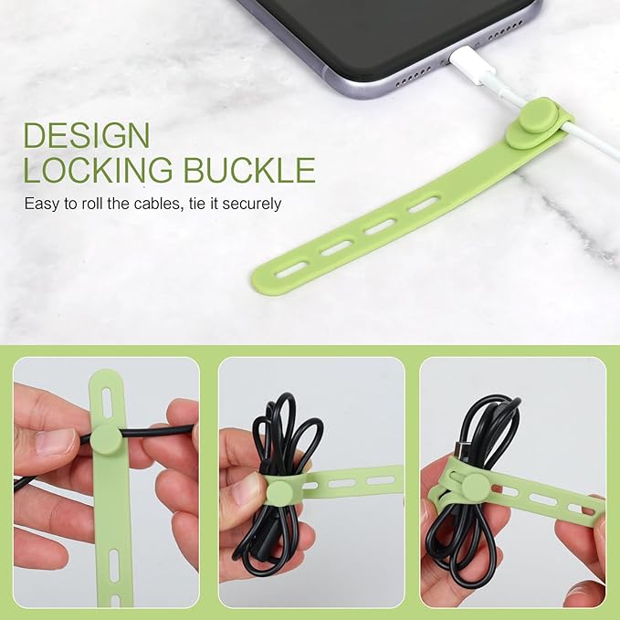 Donruby 24Pcs Silicone Cable Ties - Reusable & Washable with Locking Buckles, Adjustable Fastening Cable Management Straps, Multi-Purpose High Elasticity Cord Organizer (4 Colors)