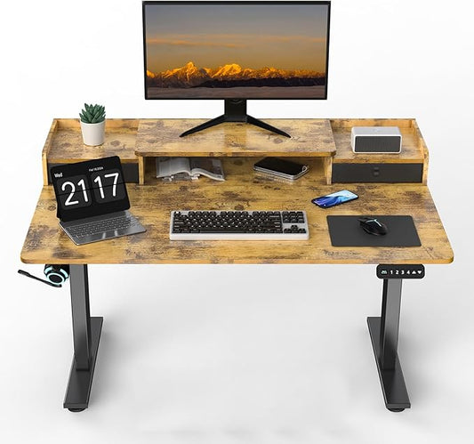 ExaDesk 48 x 30 Inch Electric Standing Desk with 2 Drawers, Adjustable Height Widened Stand Up Desk with Storage, Sit to Stand Ergonomic Workstation for Home Office, Rustic Brown