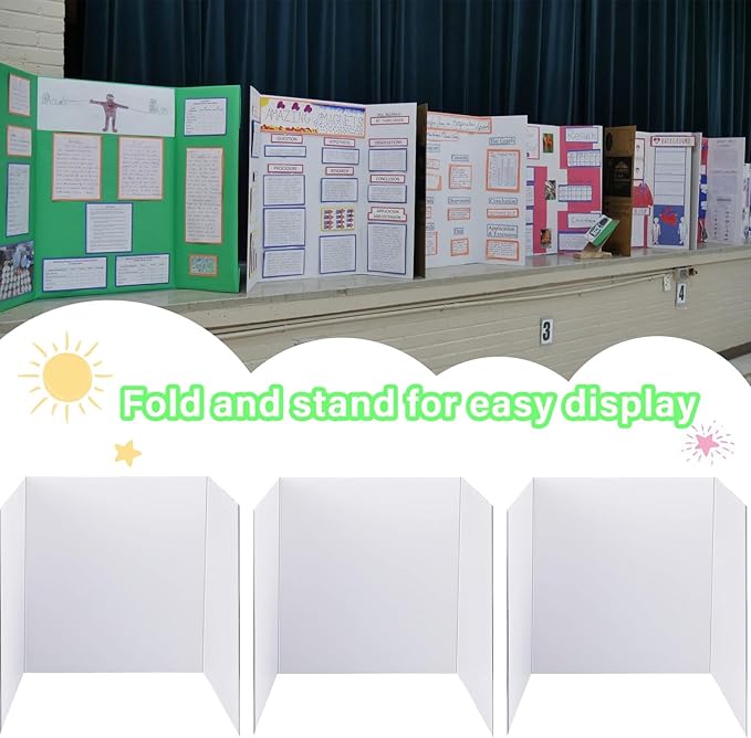 3 Pack Medium Trifold Poster Board, 24 x 16inches Poster Board with Double Sided Tapes and Cardboard, Corrugated Presentation,Science Fair Display Boards for School Project, Science Fair, Business