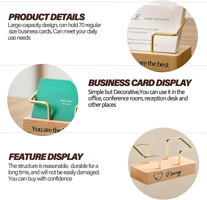 HJX Custom Business Card Holder Desk-Personalized Engraved Wooden Business Card Case Holder, Customized Name Logo Business Card Display Gifts for Men Women (Black - Walnut)