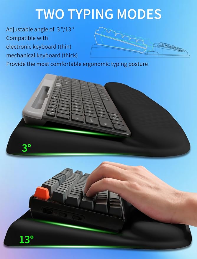 KUOSGM Ergonomic Wave Wrist Rest with Keyboard Stand, Cushioned Palm Rest, Comfortable Integrated Memory Foam for Natural Typing and Relieve Wrist Pain, Dark Night Black