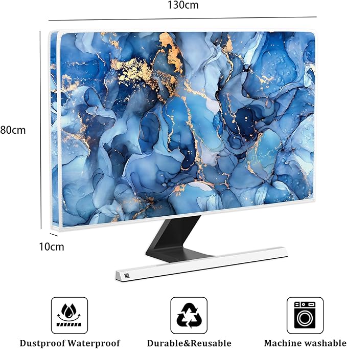 Baocicco Navy Blue Gold Marble Waterproof TV Dust Cover 55 Inch Creative Texture Grain Television Screen Cover Abstract TV Display Protectors Protective LED LCD OLED TVs Dust-Proof