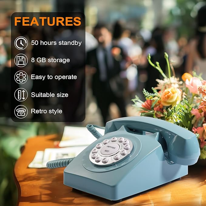Rotkfst Guest Book Audio Wedding Phone,Record Voice Messages,Retro Guest Book for Wedding or Birthday Party Message Voicemail,Save The Blessings of Your Relatives and Friends（Blue）
