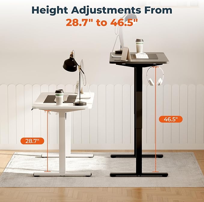 FitStand Adjustable Stand Up Desk with Memory Preset, Standing Desks 55 x 24 Inch Electric Home Office Desk Computer Workstation Splice Black Top + Black Frame