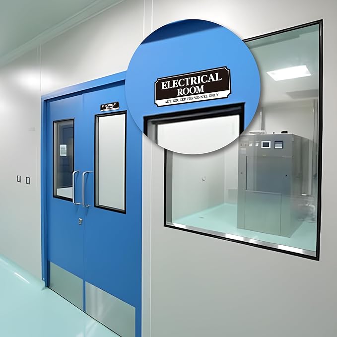 Electrical Room Door Sign for Business，Self-Adhesive Durable Modern Electrical Closet Room Sticker for Home, UV and Weather Resistant Authorized Personnel Only Signs for Business ，Workplace
