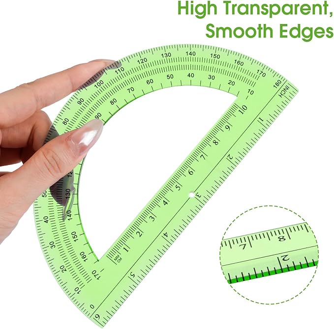 Hoiny 10 Pack Clear Protractor, 6 Inch Plastic Protractors, 180 Degrees Accurate Math Geometry Tools for School, Office, Classroom (Green)