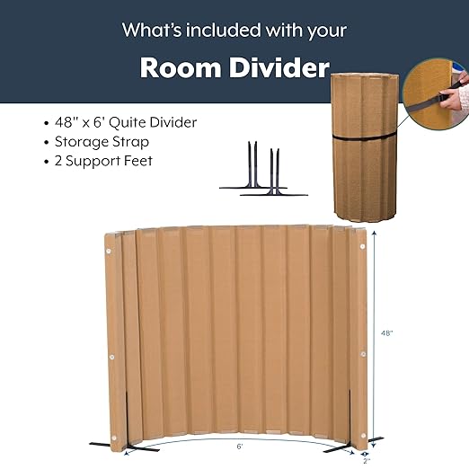 Angeles, Quiet Divider with Sound Sponge 48" x 6' Wall in Natural Tan, Free-Standing Classroom Partition for Enhanced Classroom Productivity and Noise Reduction